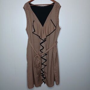 Eshakti Midi Dress Womens Plus Size 5X Orange Black Geometric Ruffle Front